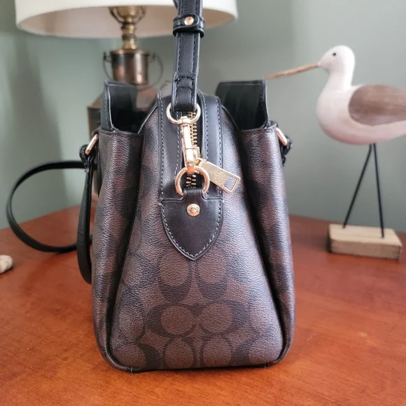 Coach CH488 Darcie Carryall Black Brown Signature Canvas Leather Satchel Bag - Picture 6 of 16